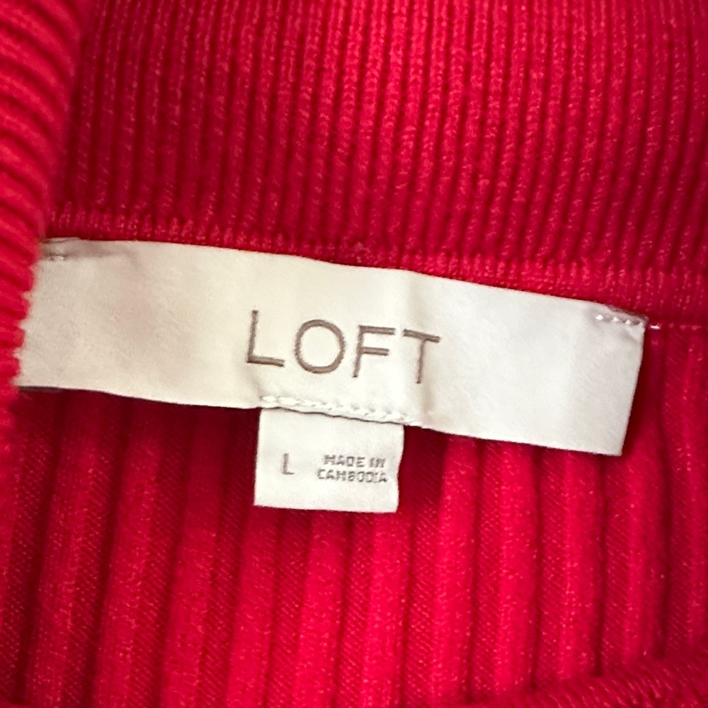 LOFT Bright Red Ribbed Mock Neck Sweater - Picture 2 of 3